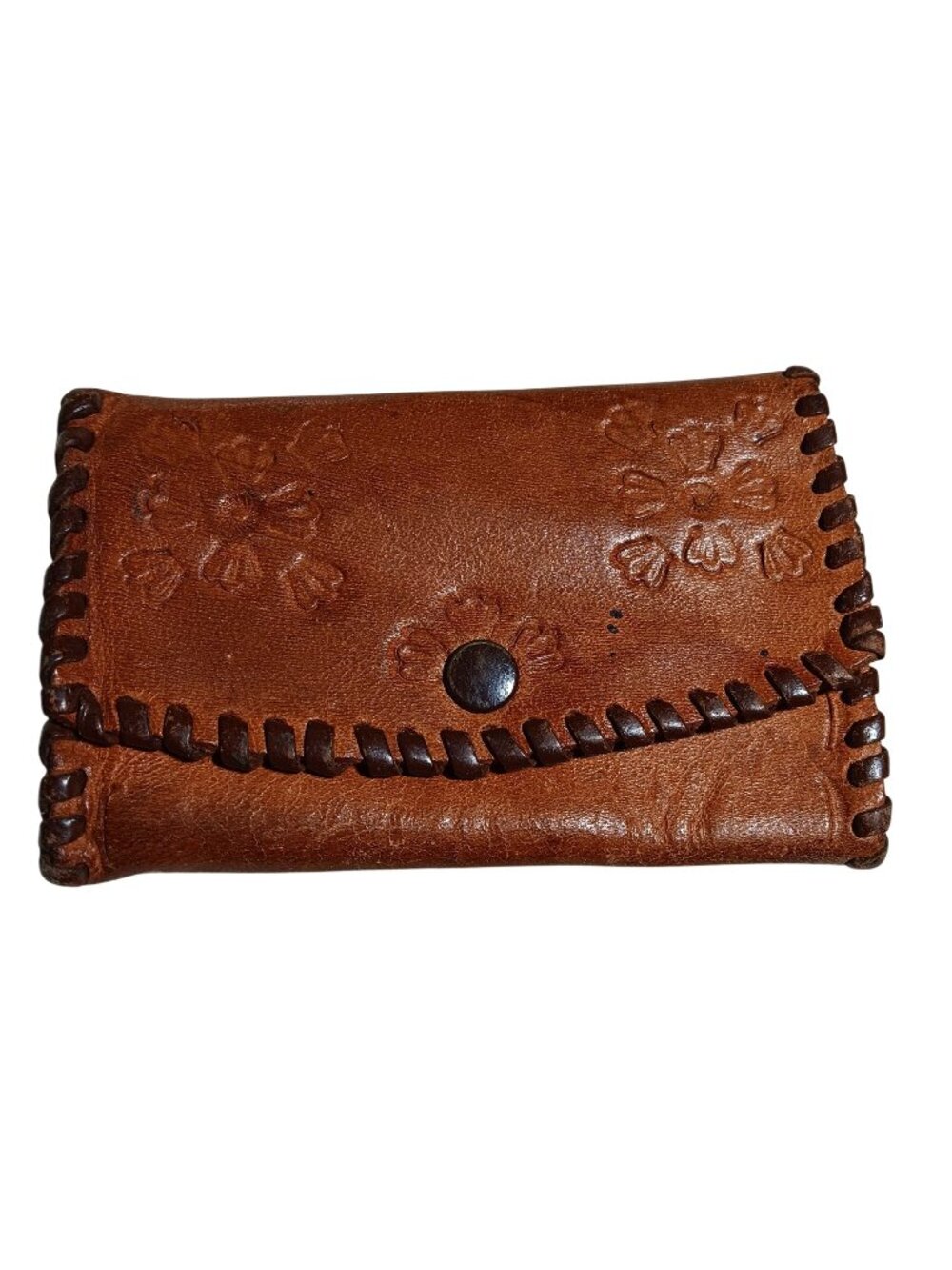 Key Tainer Case Vintage Brown Leather 1950s Keychain Folder Wallet Hippy tooled